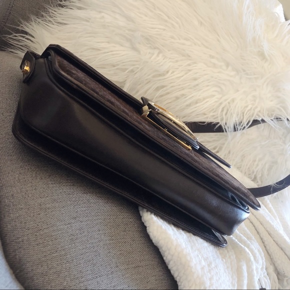 Gucci 1970s RARE Vintage GG Leather Suede Monogram Shoulder Bag- Chocolate Brown - Picture 5 of 8